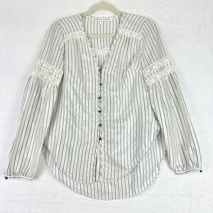 Veronica Beard Roca Top Size 0 White Metallic Stripe Button Front V-Neck